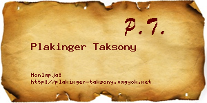 Plakinger Taksony névjegykártya